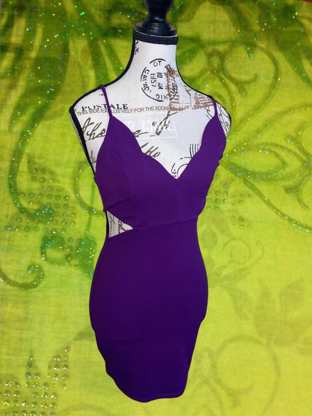 Short Scalloped Waist Cutout Mini Purple Bodycon Dress Size Extra Small